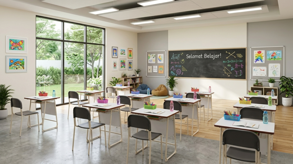 Classroom with Chairs and Desk 